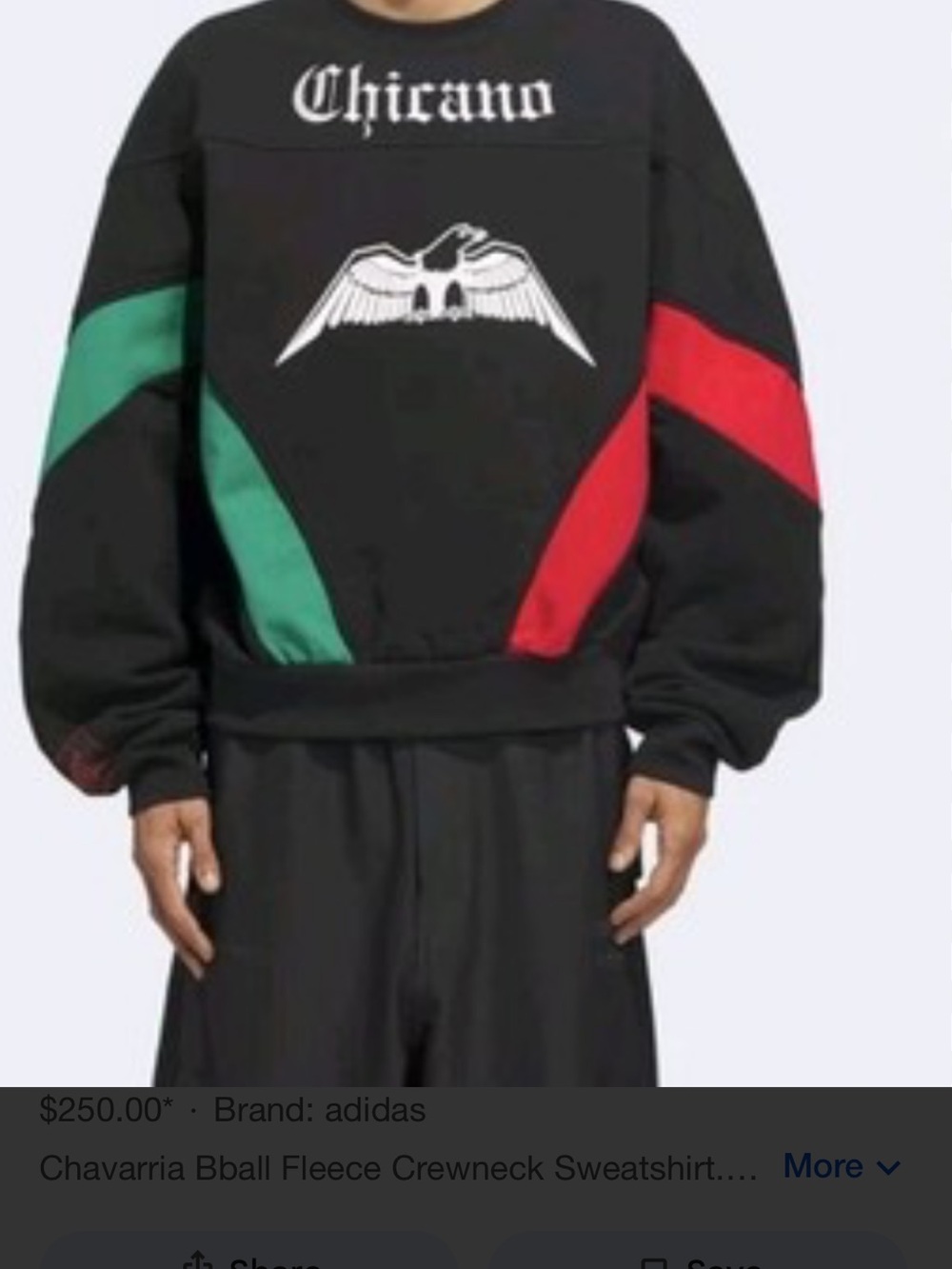 WILLY CHAVARRIA/ ADIDAS unisex Black Crewneck Sweater with Green & Red Panels